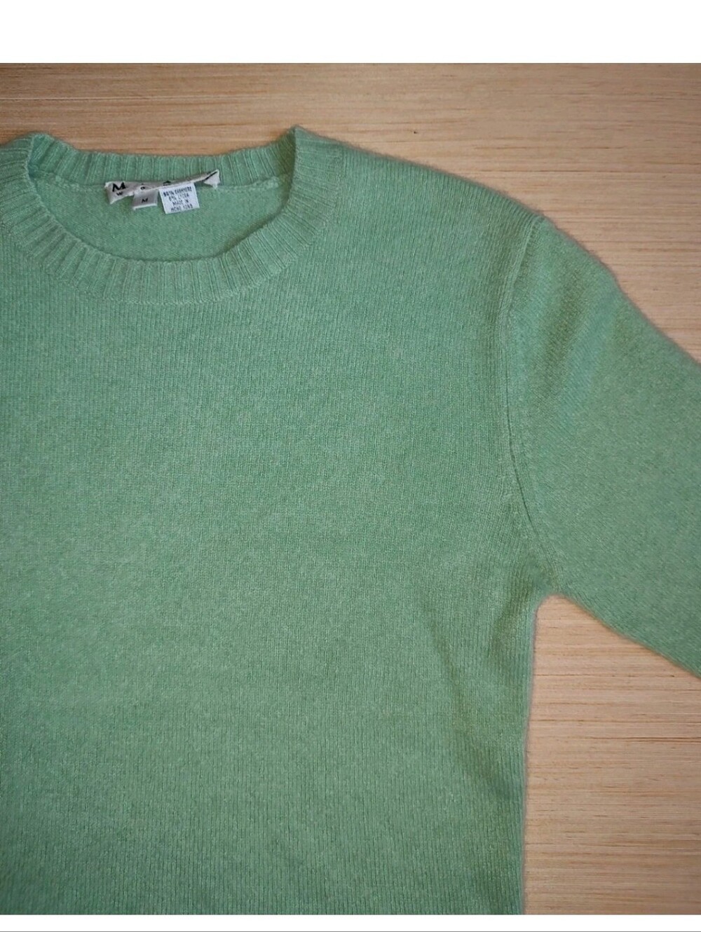 MAD M.A.D. 100% Cashmere Pullover Sweater Green Knit 3/4 Sleeve Mint Crew Neck M - Picture 8 of 16